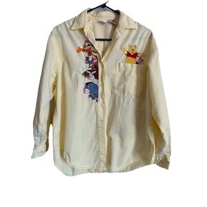 Vintage The Disney Store Winnie The Pooh Embroidered Button Down Shirt yellow L